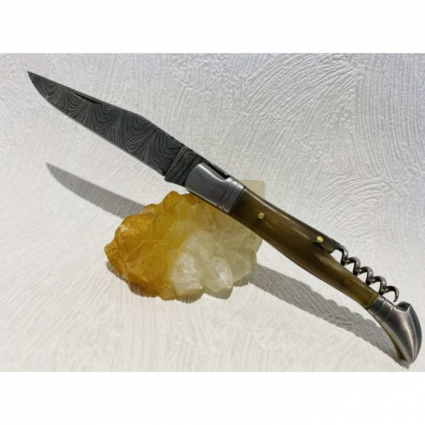 Couteau de poche Laguiole 12 cm TB corne blonde/Damas